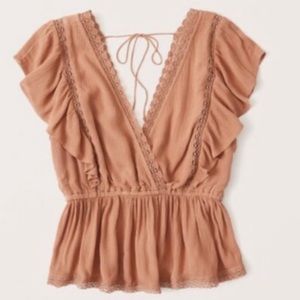 Abercrombie & Fitch Tie Back Lace Trim Top - orange - size L
